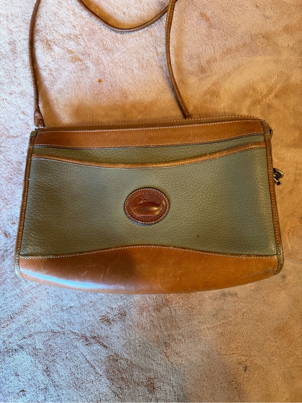 Dooney & Bourke Green and Brown Leather Crossbody Purse